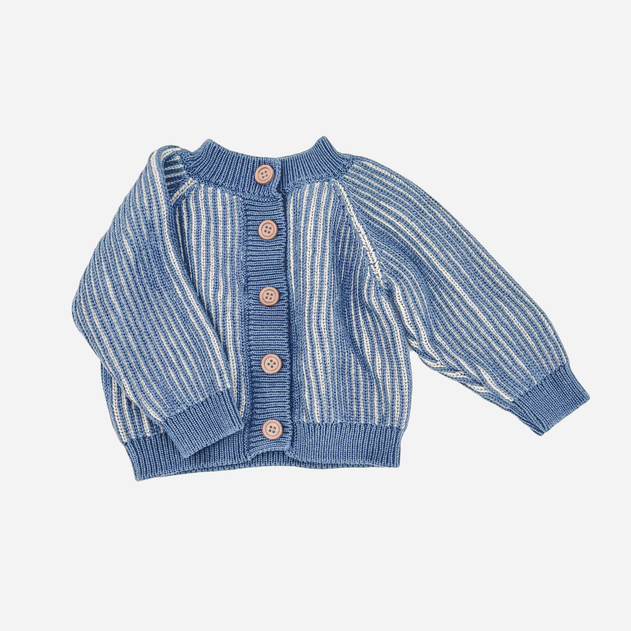Cotton Brioche Cardigan, Dusty Blue | Baby Kid Stripe Spring: 2-3y