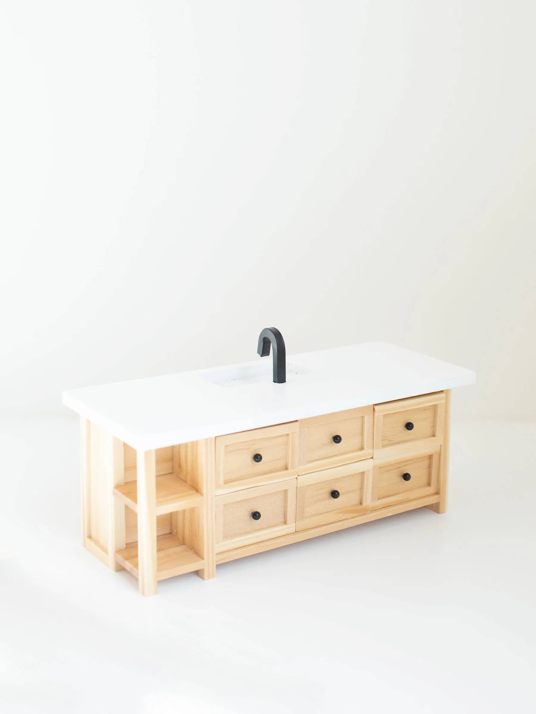Dollhouse Farm Style Island with Drawers | Natural Wood