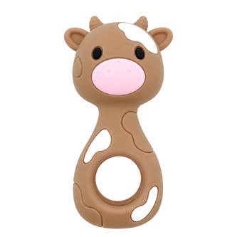 BPA All Silicone Cow Rattle : Milky White / English