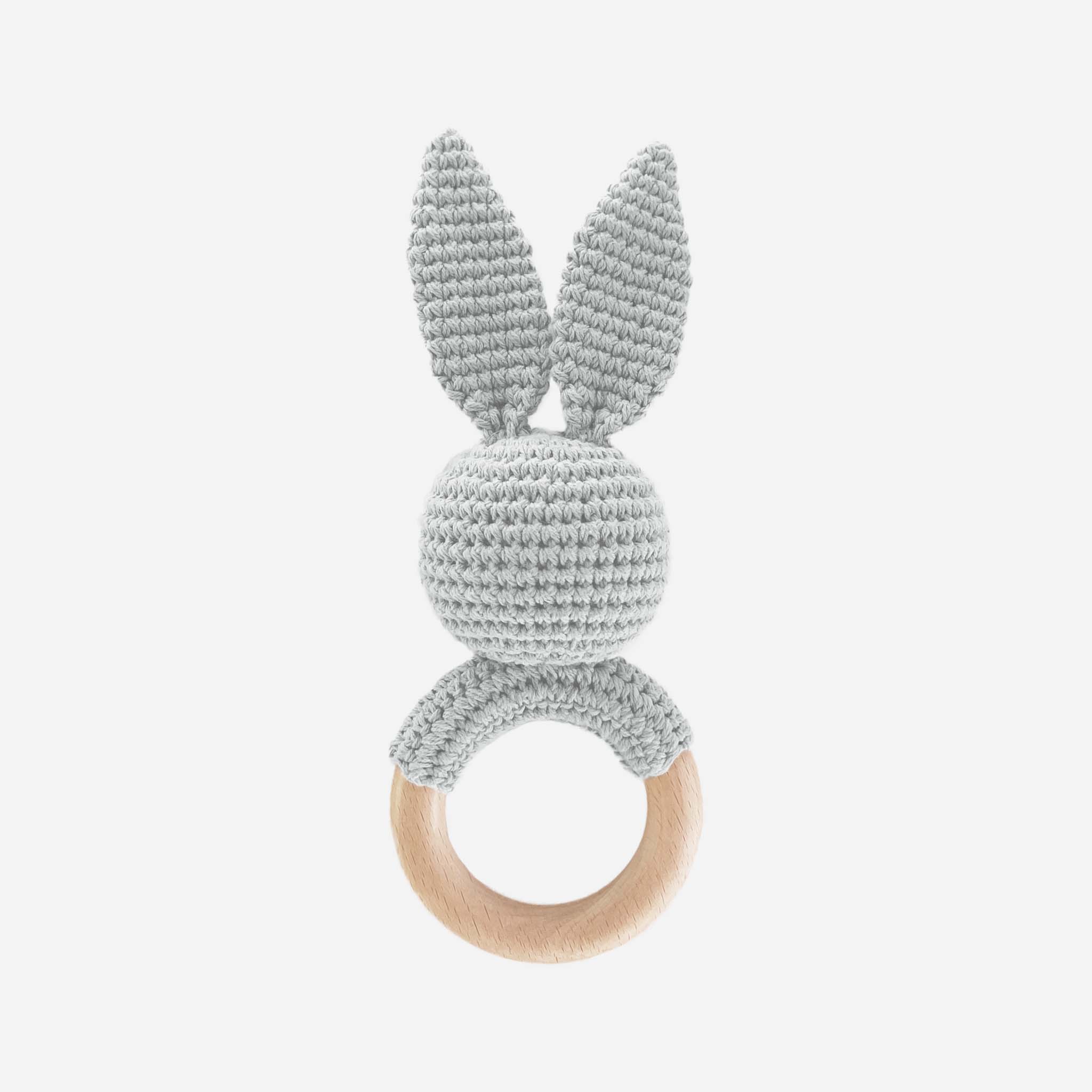 Cotton Rattle Teether Grey Bunny Baby Gift Crochet Spring
