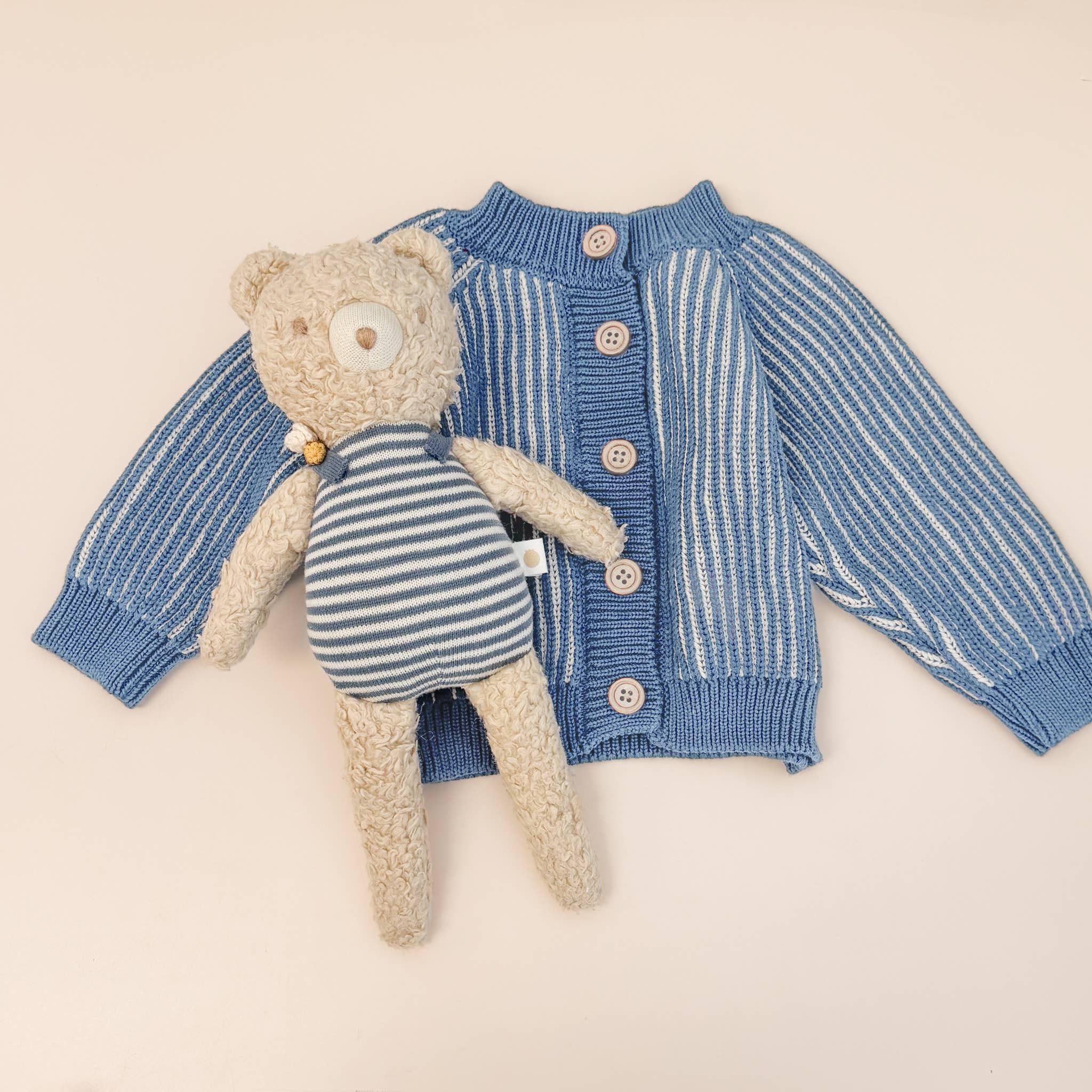 Cotton Brioche Cardigan, Dusty Blue | Baby Kid Stripe Spring: 12-24m