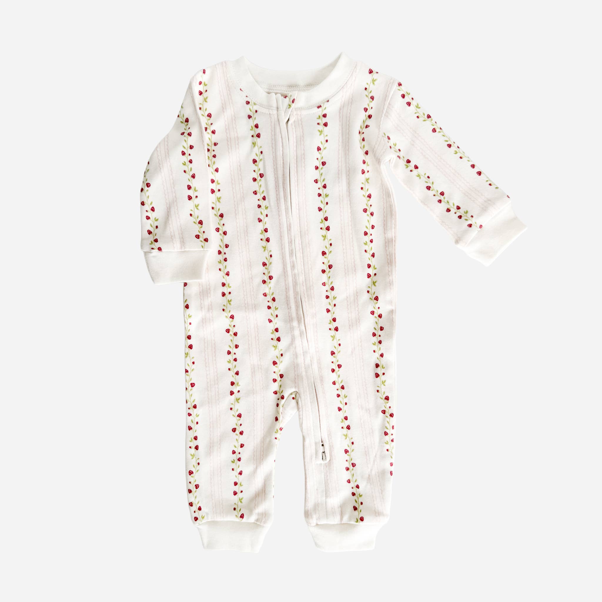 Layette Long Sleeve Zipper Romper Strawberry Baby Cotton: Pink / 3-6m