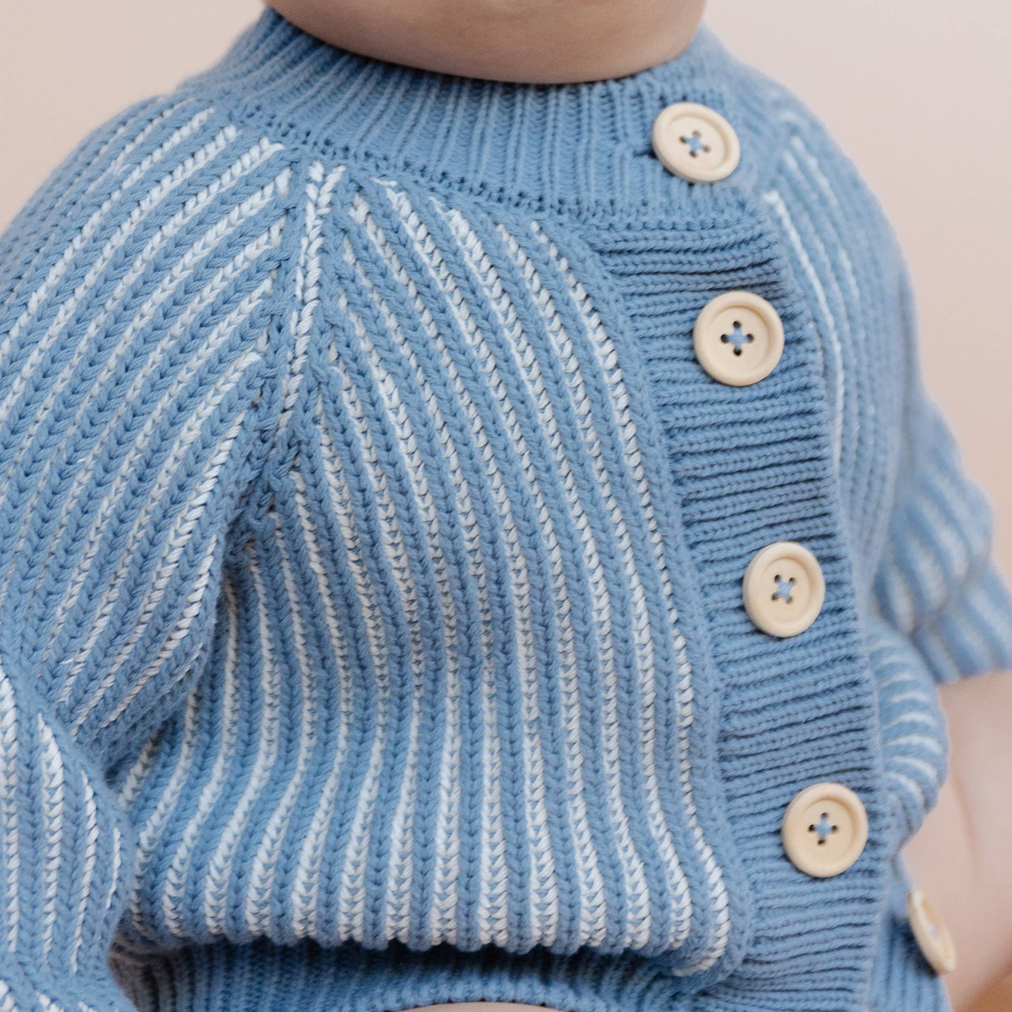 Cotton Brioche Cardigan, Dusty Blue | Baby Kid Stripe Spring: 2-3y