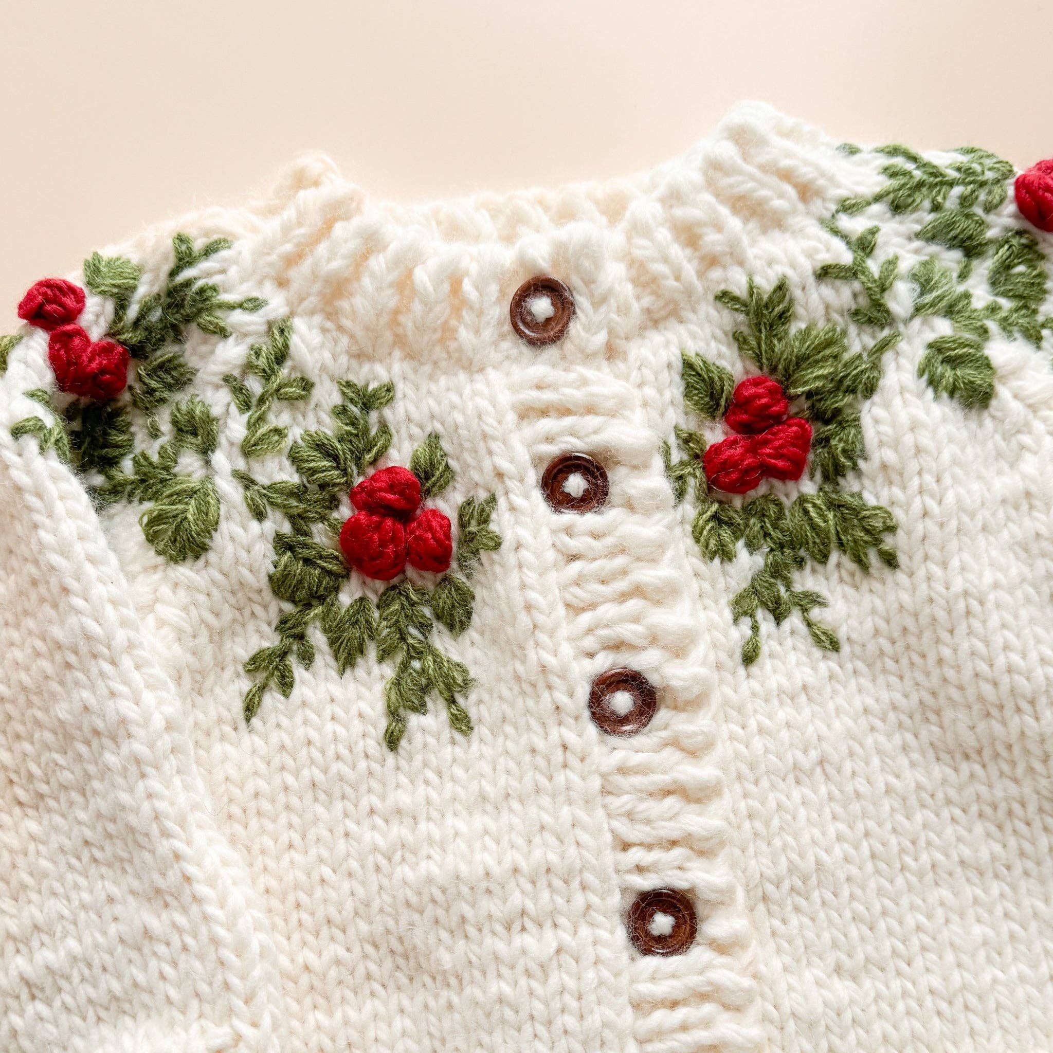 Holly Cardigan Winter Christmas Holiday Berry Mistletoe Gift: Cream / M 2-3y
