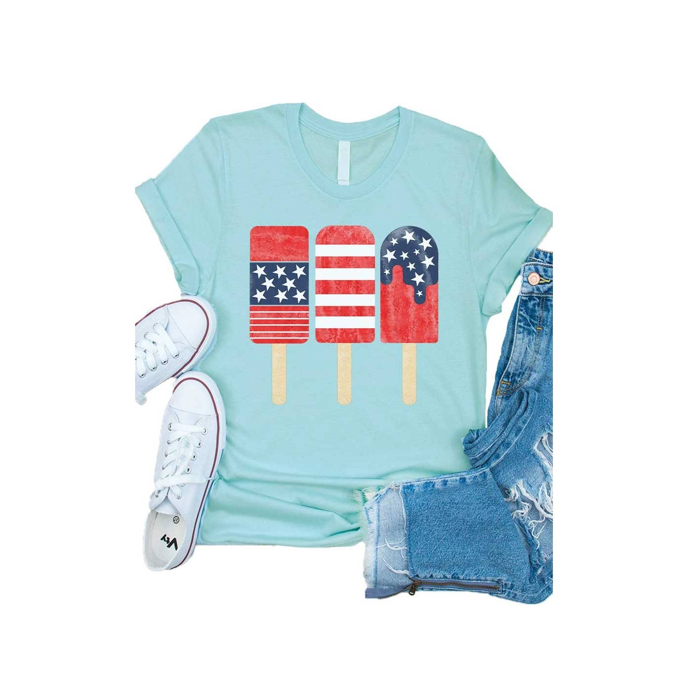 Retro Patriotic Popsicle Kids Graphic Tee: Navy / YS