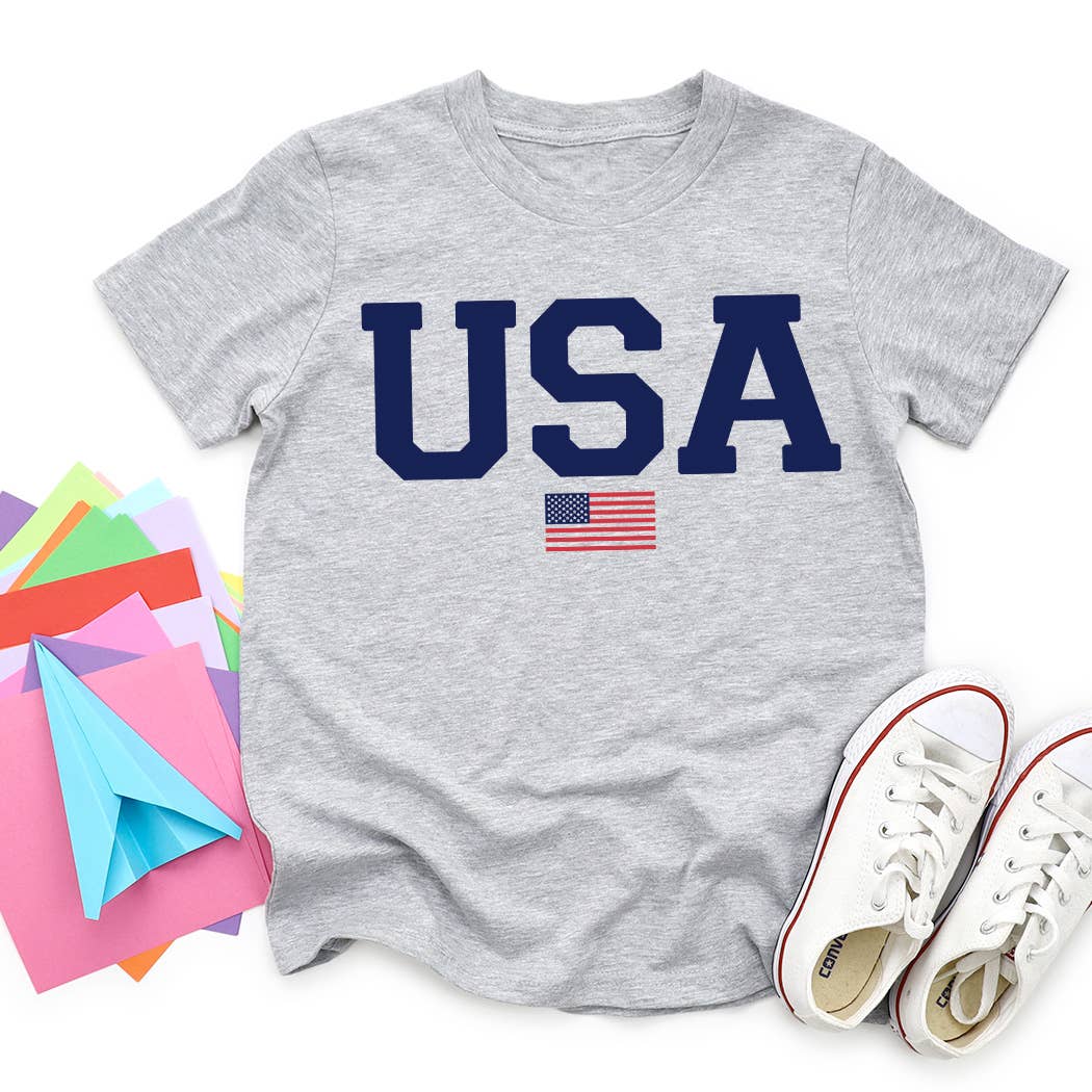 USA Graphic Tee: Athletic Heather / YXL