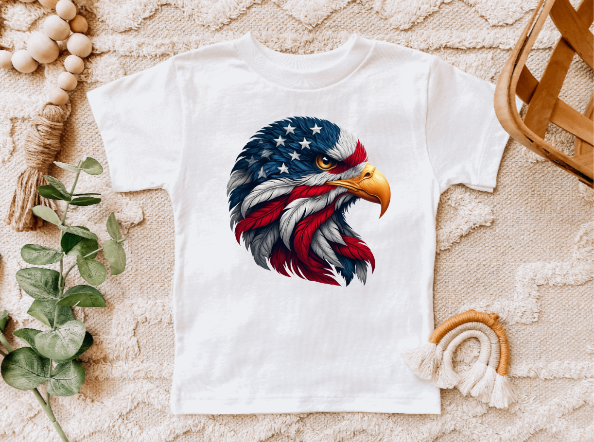 Bald Eagle 4th of July, American Flag Kids Tee Shirt: Silver / 2T / Short Sleeves