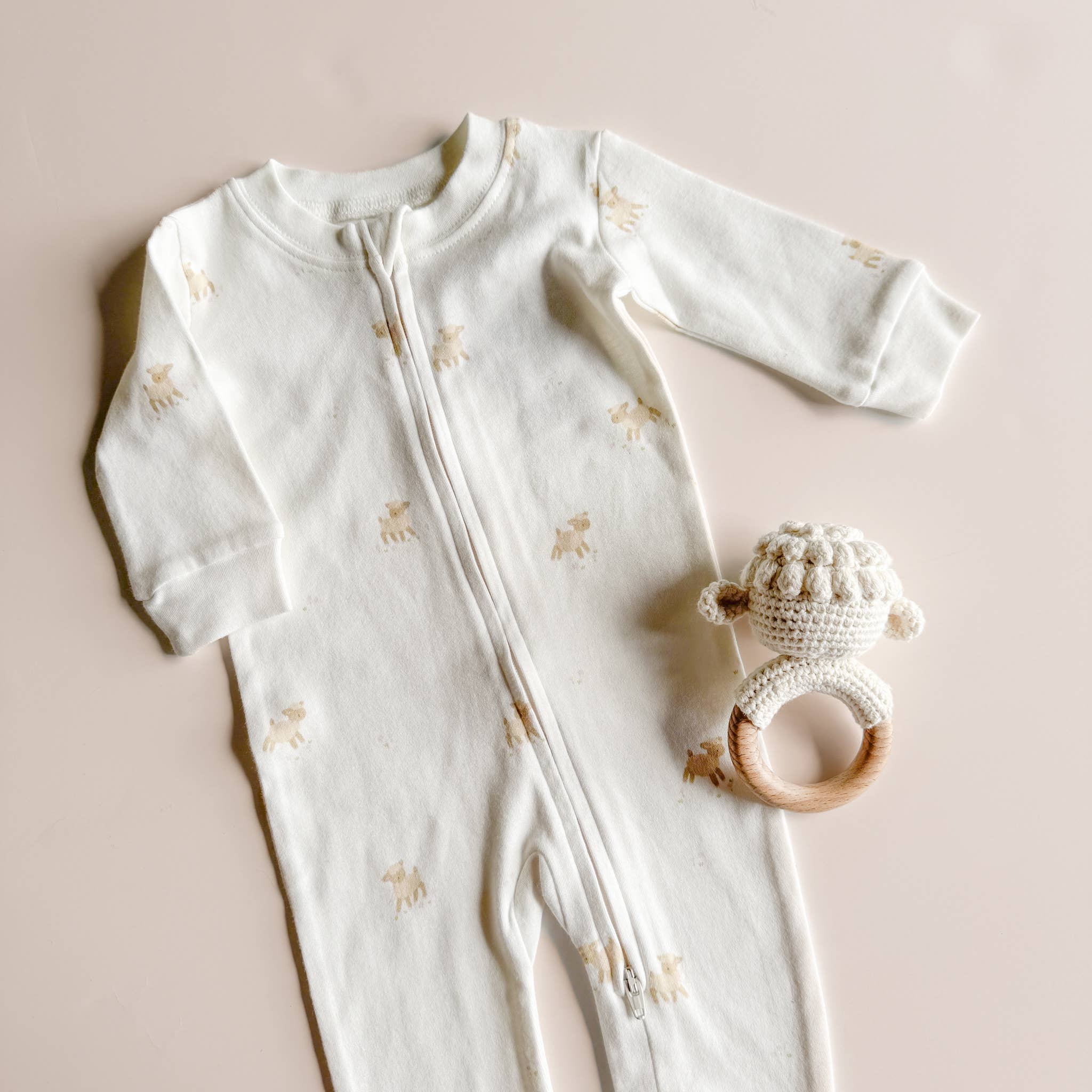 Layette Long Sleeve Zipper Romper Lamb Baby Easter Outfit: Cream / 0-3m