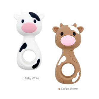 BPA All Silicone Cow Rattle : Milky White / English