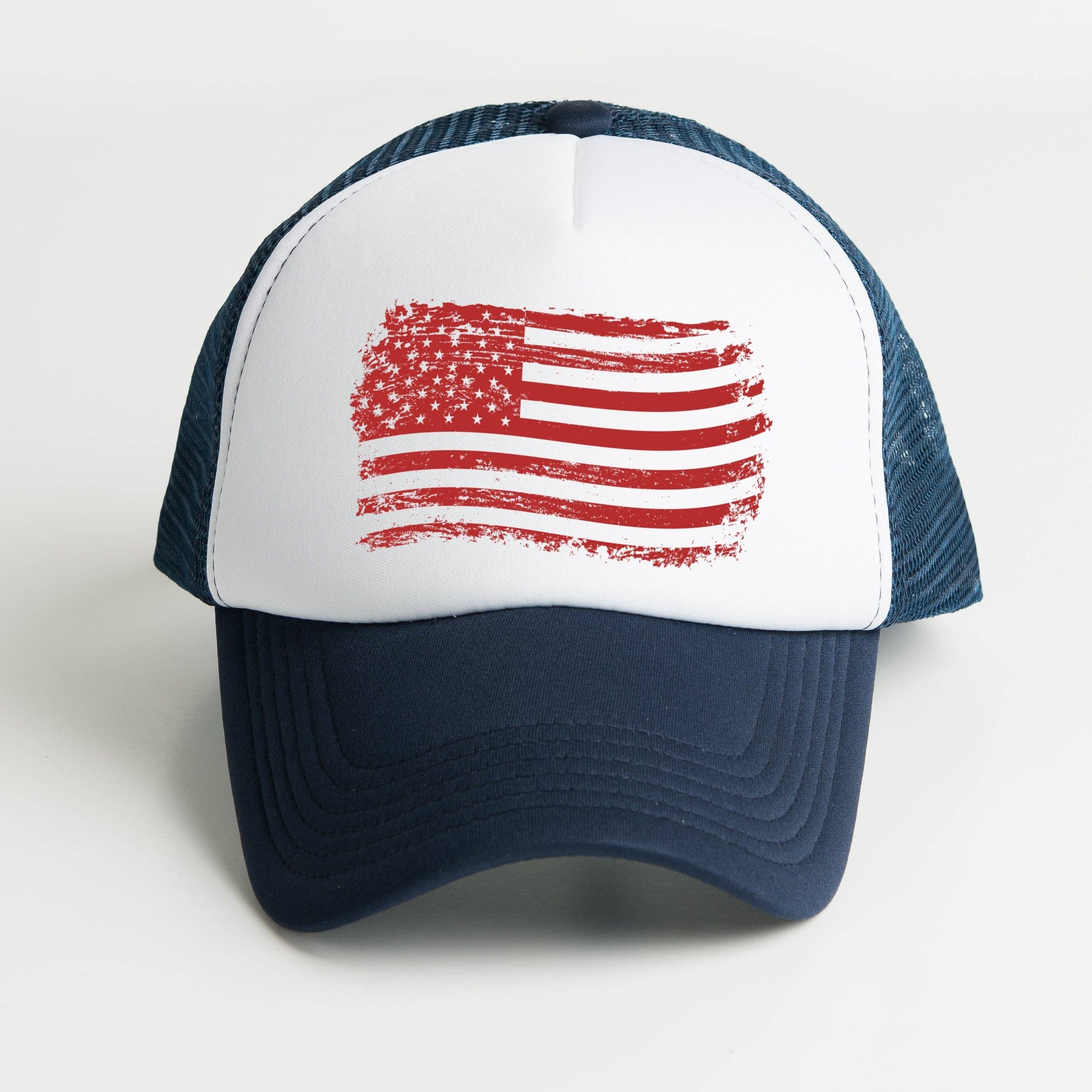 USA Flag - Youth Graphic Foam Trucker Hat: White Navy / Youth