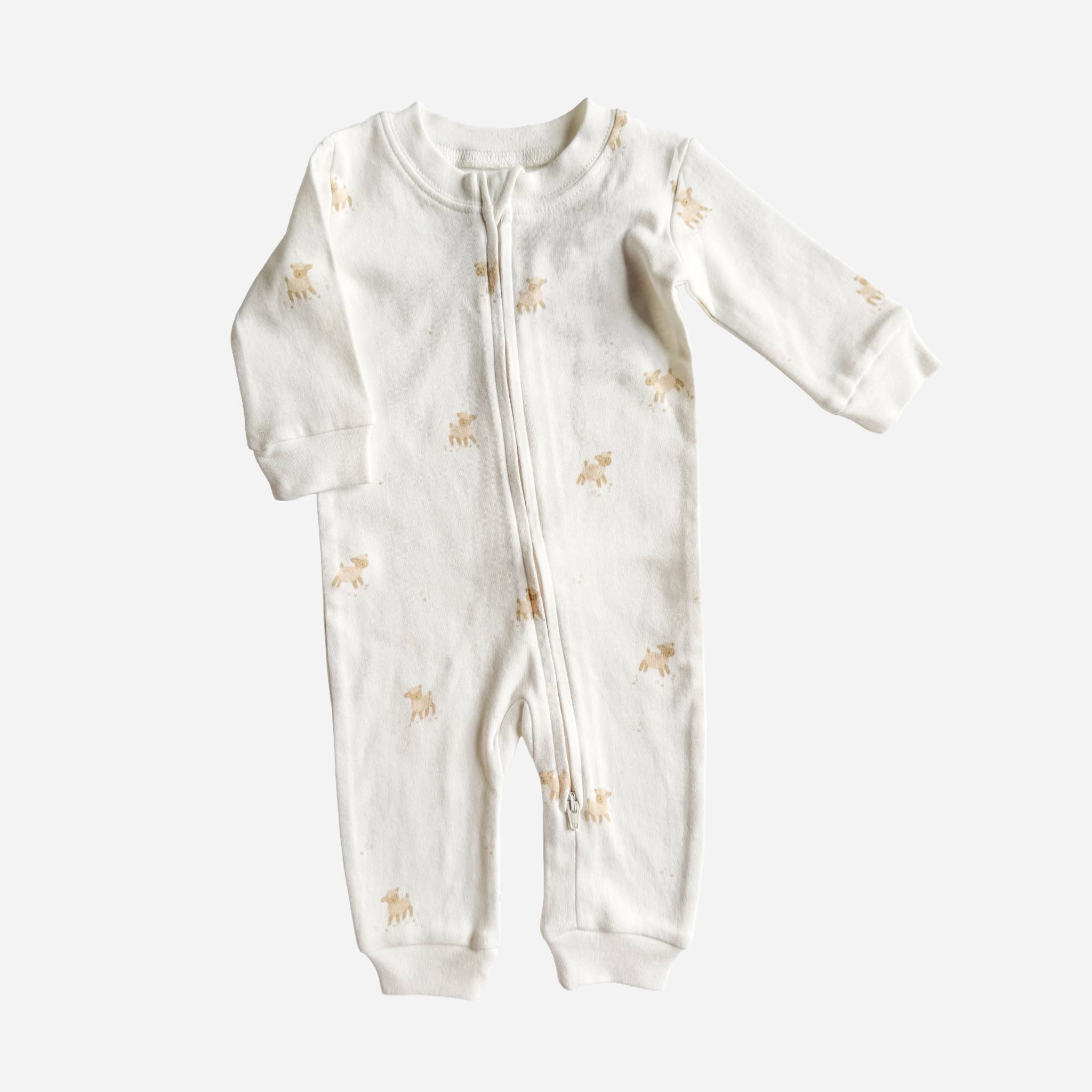 Layette Long Sleeve Zipper Romper Lamb Baby Easter Outfit: Cream / NB
