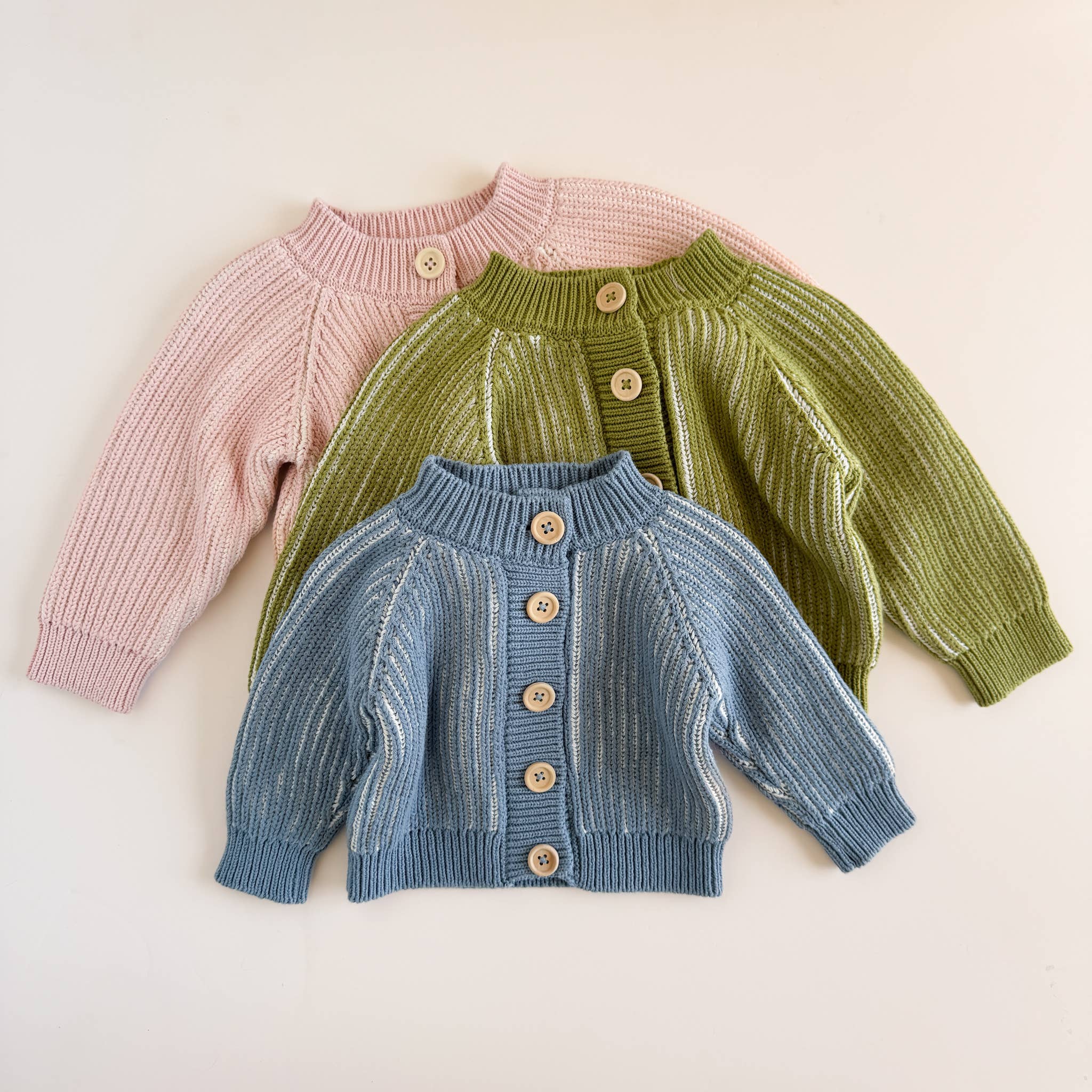 Cotton Brioche Cardigan, Dusty Blue | Baby Kid Stripe Spring: 6-12m