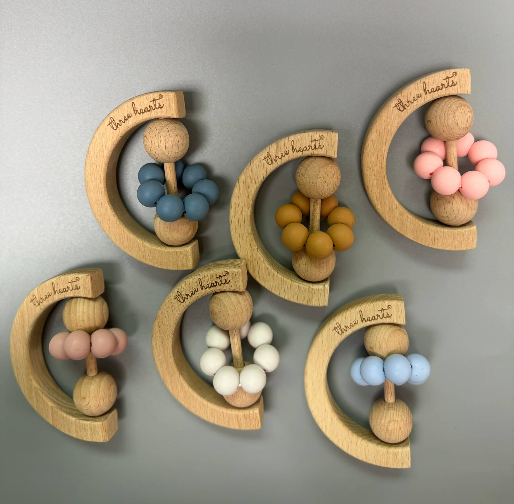 Moon Rattle - Beechwood & BPA Free Silicone: White Sand