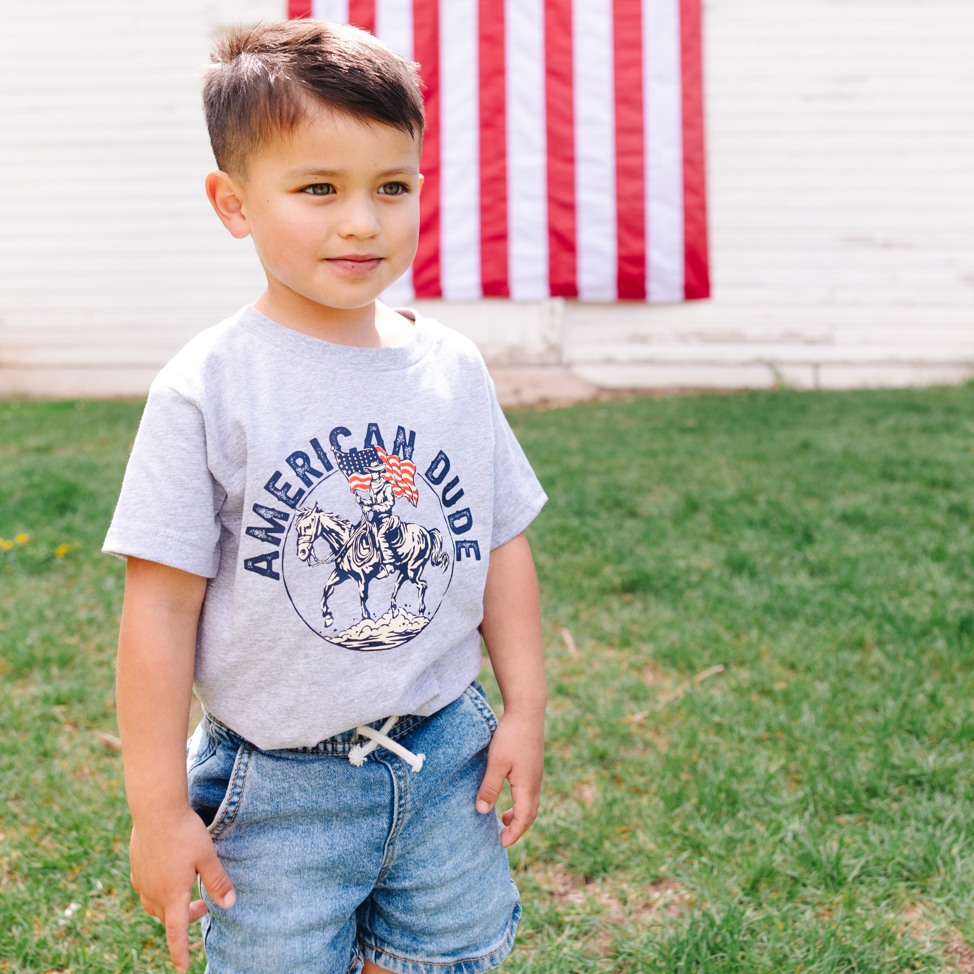 American Dude Boy 4th of July Kids Shirt : Grey / 2T