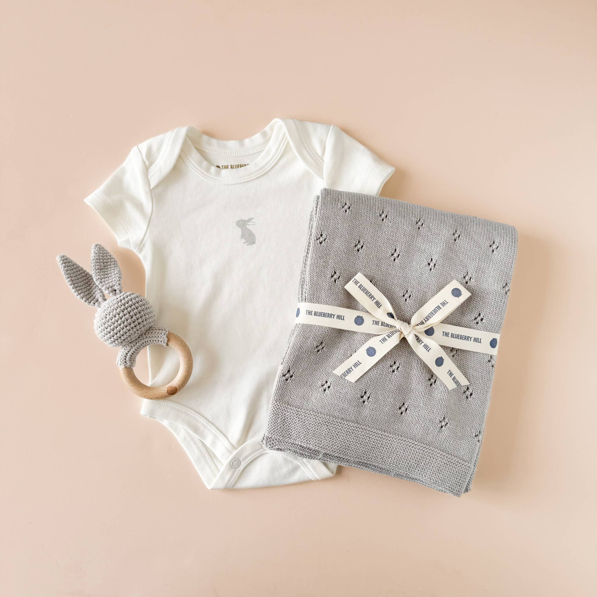 Cotton Rattle Teether Grey Bunny Baby Gift Crochet Spring