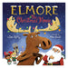 Cover of Elmore the Christmas Moose by Dev Petty and Mike Boldt, showing a grinning moose with Christmas lights strung on his antlers beside Santa and two elves