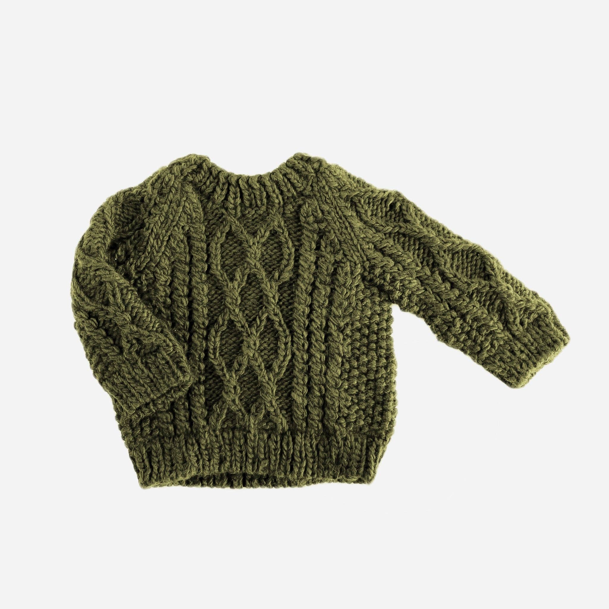 Fisherman Sweater Moss Pullover Fall Christmas Hand Knit: Moss / S 12-24m