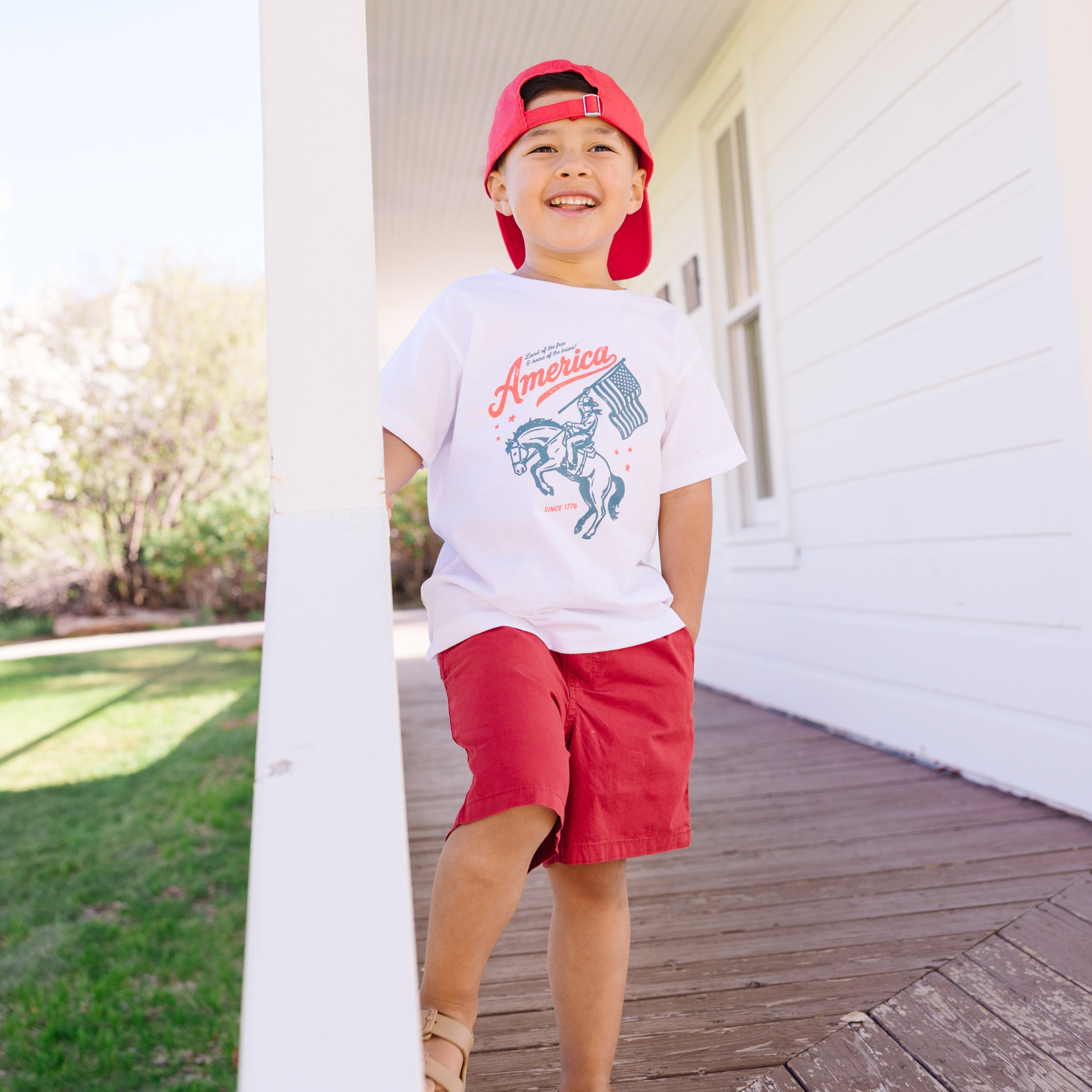 American Cowboy 1776 Flag Boy Freedom 4th  of July Shirt : Natural / Youth SM