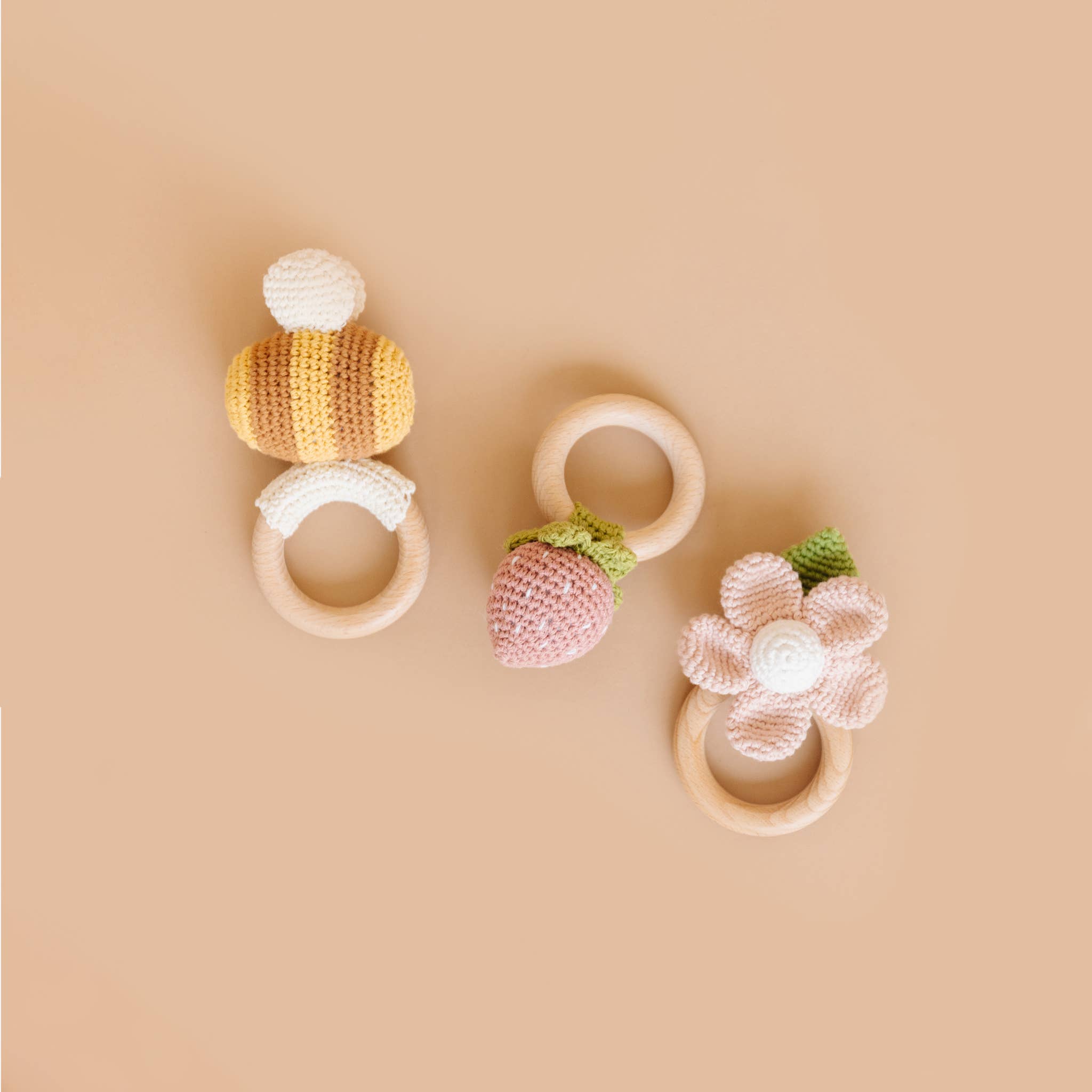 Cotton Crochet Rattle Teether Bee Spring Summer Baby Toy