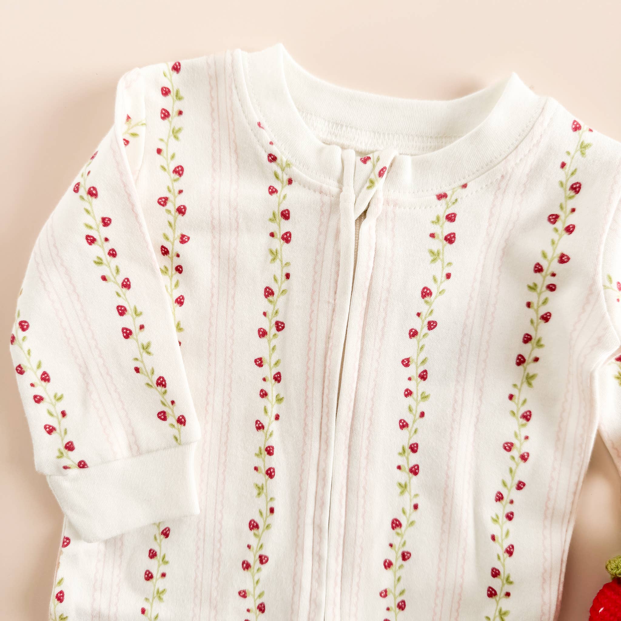 Layette Long Sleeve Zipper Romper Strawberry Baby Cotton: Pink / 3-6m