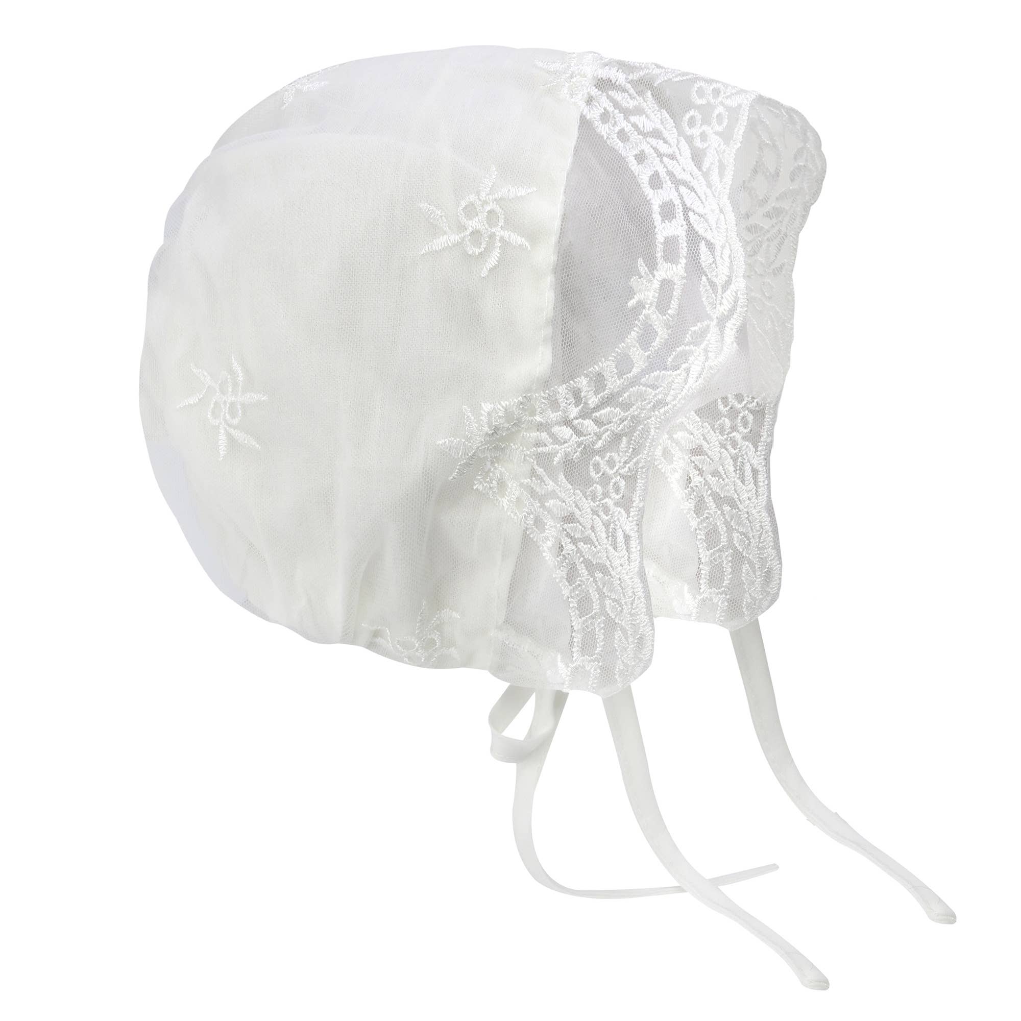 Baby Girls White Princess Lace Gown - with Matching Bonnet: 3-6M