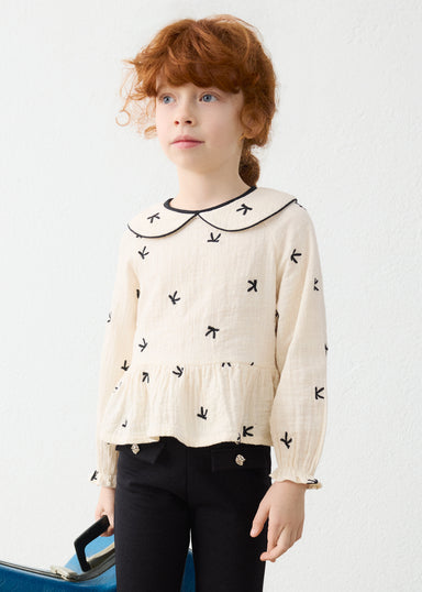 Soja-Negro Embroidered Blouse With Bows 4150