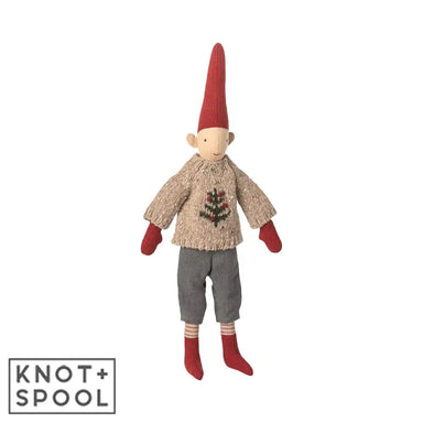Maileg Size 2 Boy Pixy in knitted tree sweater, item 14-5423-00