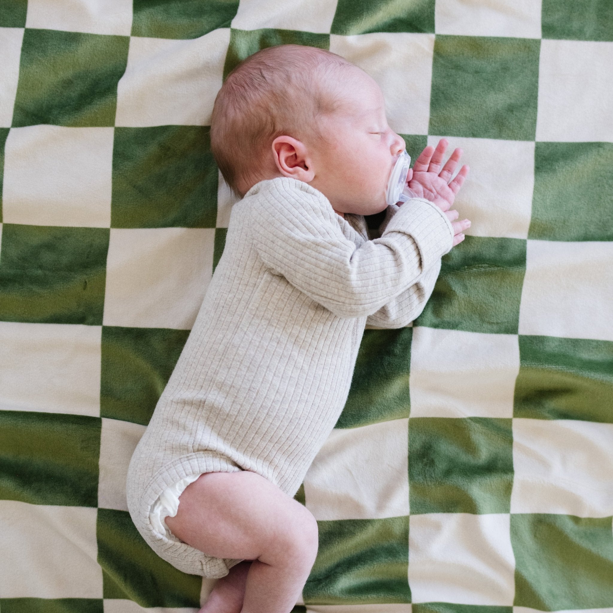 Olive Check Minky Stretch Receiving Blanket — gallery photo 3