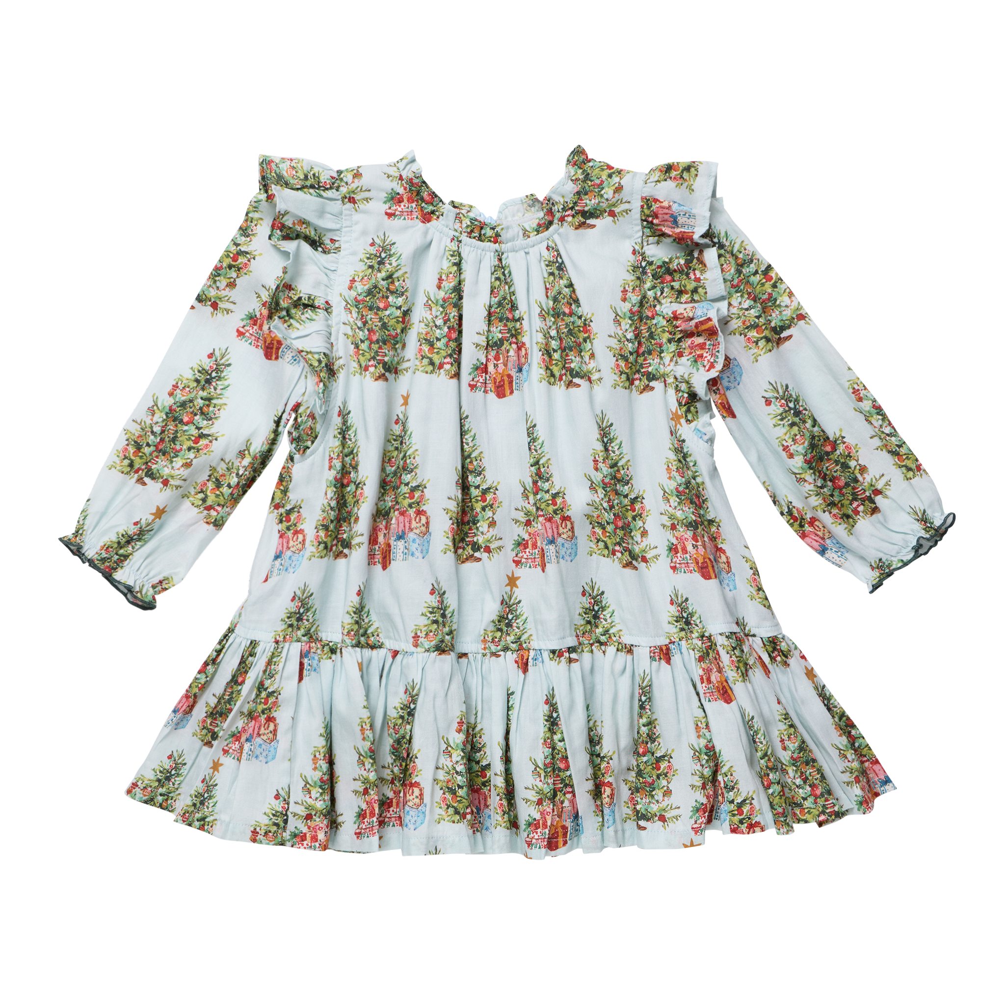 Pink Chicken Harper girls dress in Trees and Presents print