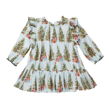 Pink Chicken Harper girls dress in Trees and Presents print