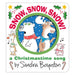 Cover of Snow, Snow, Snow! A Christmastime Song by Sandra Boynton, showing cartoon animals singing inside a green wreath, with holly, stars and candy canes on a white background