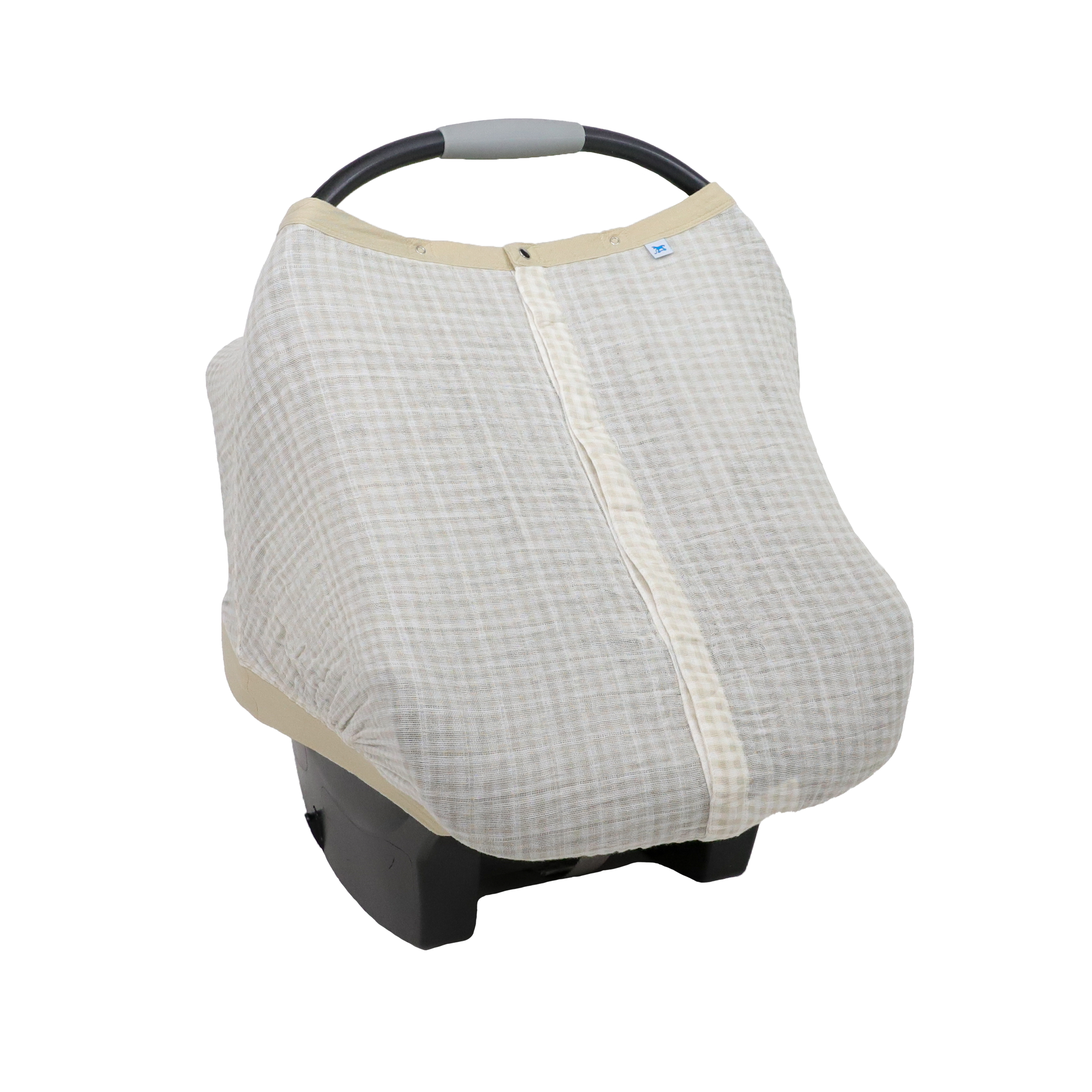 Cotton Muslin Car Seat Canopy - Tan Gingham