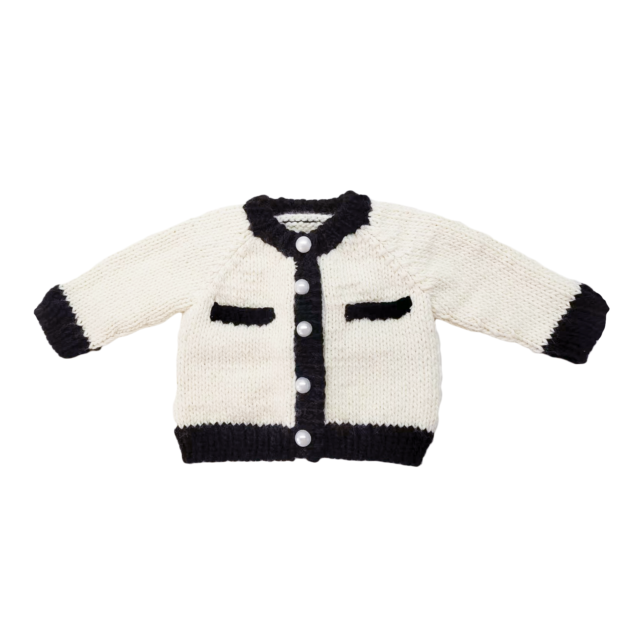 The Blueberry Hill Coco Cardigan in cream with black trim