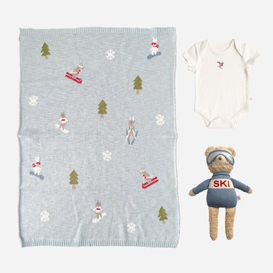 The Blueberry Hill Ski Blanket, Onesie and Benjamin Bear gift set