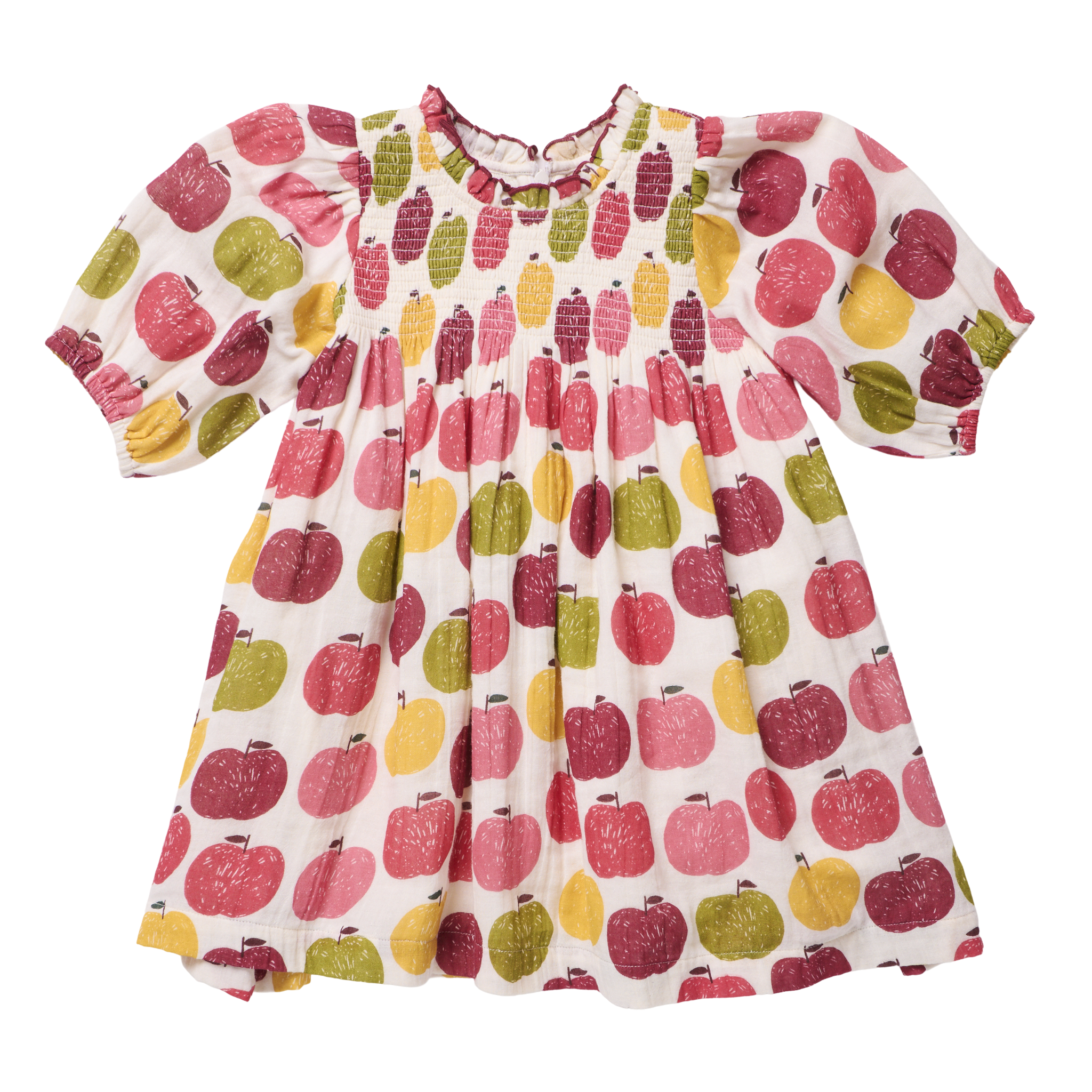 Girls Puff Sleeve Stevie Pink Delicious Apple Dress