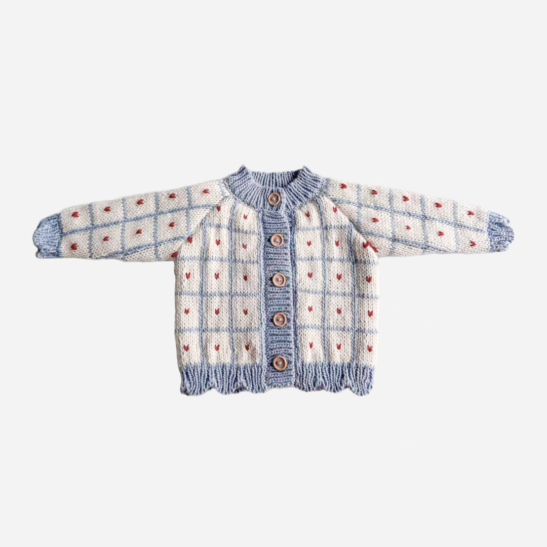 Windowpane Heart Cardigan Blue Checkered