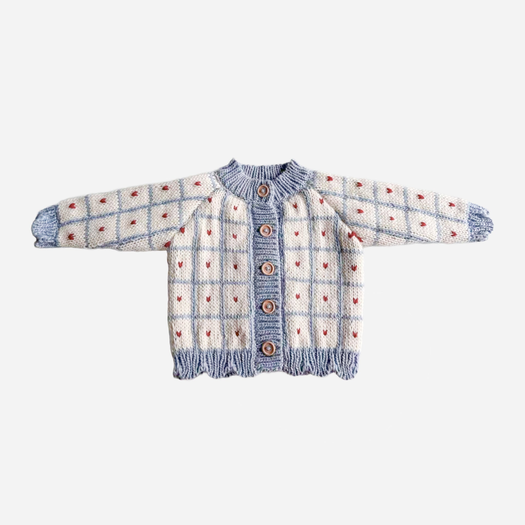 Windowpane Heart Cardigan Blue Checkered