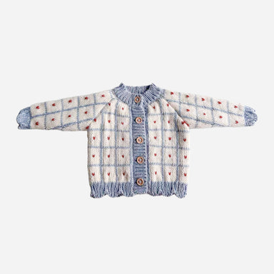 Windowpane Heart Cardigan Blue Checkered