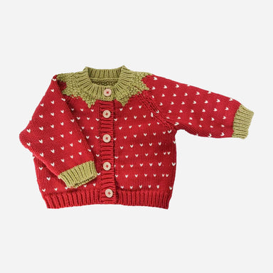 Red Strawberry Cotton Embroidered Cardigan