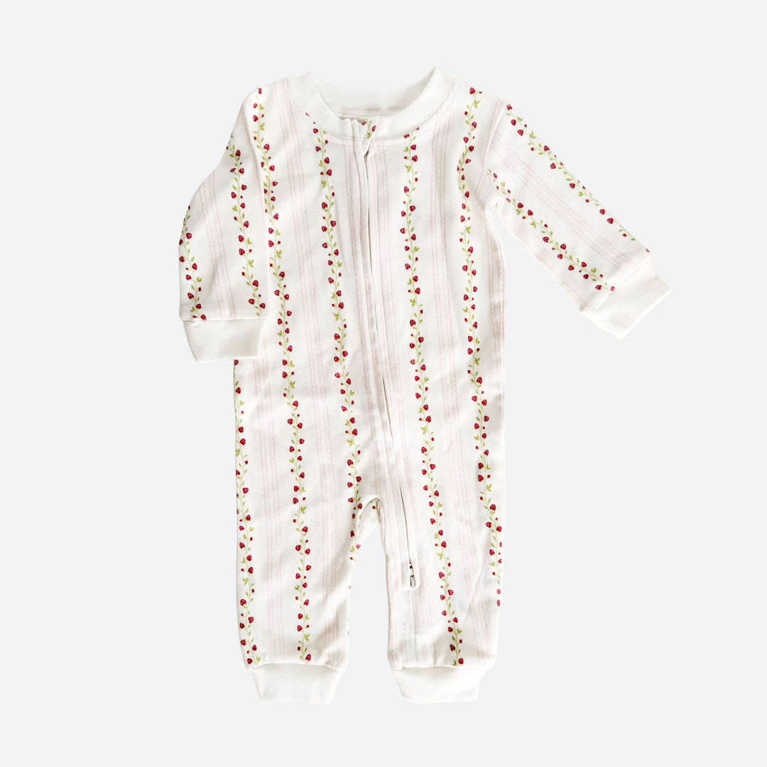Long Sleeve Zipper Romper Strawberry Baby Cotton