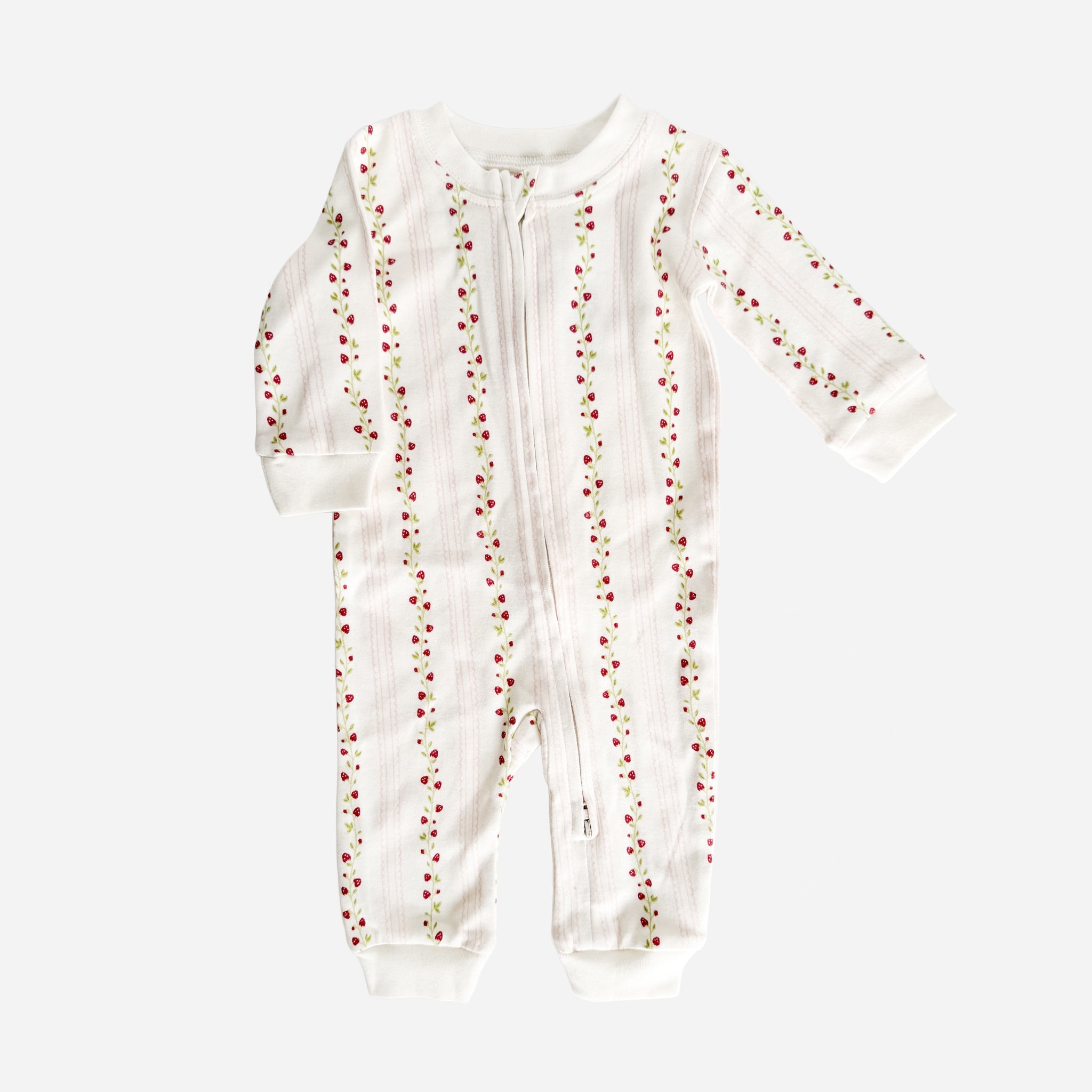 Long Sleeve Zipper Romper Strawberry Baby Cotton