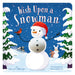 Cover of Wish Upon a Snowman by Danielle McLean, showing a smiling snowman in a red Santa hat with a cardinal on his arm, standing among snowy trees